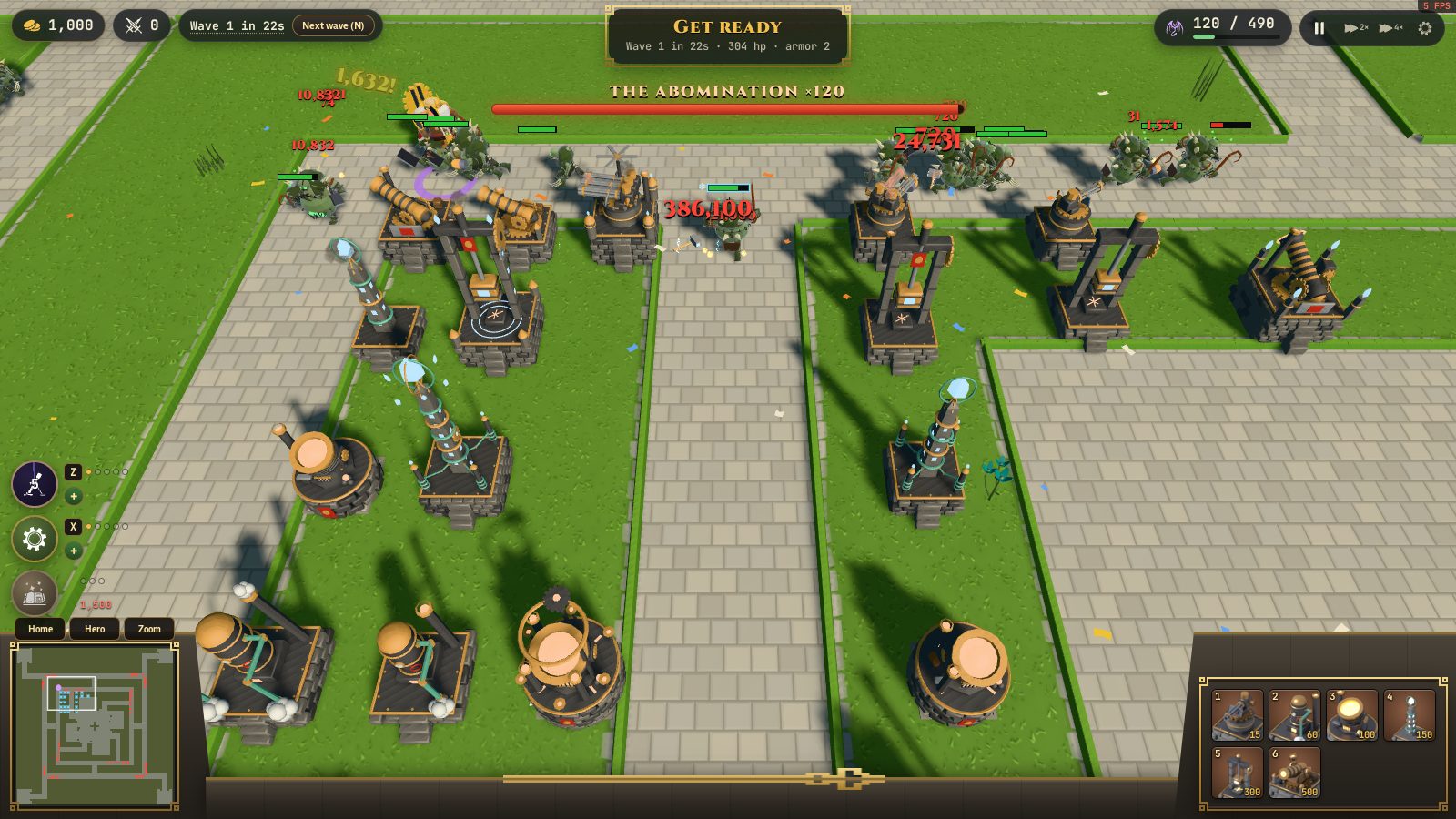 Dwarven forges and gatlings against a boss wave